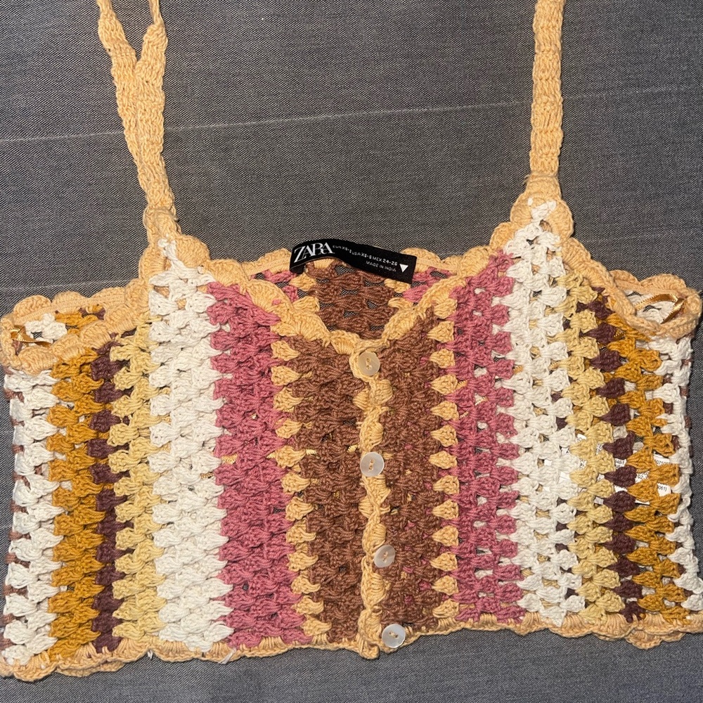 Zara Multicolor Crochet Buttoned Top